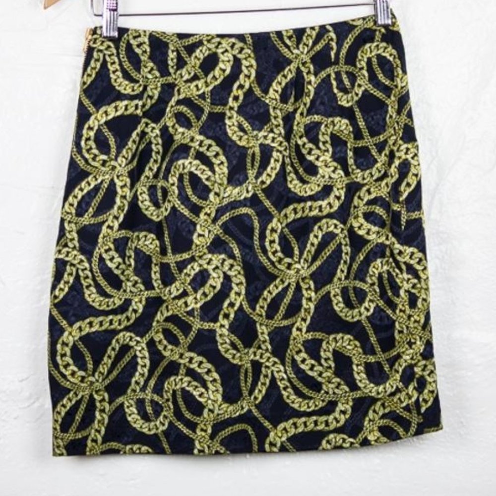 Anne Klein Navy Blue + Gold Chain Miniskirt